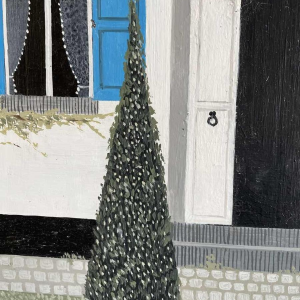 Ghislaine CAMBRON (1923- ) « Larmoire de bois blanc » 1972 huile sur panneau