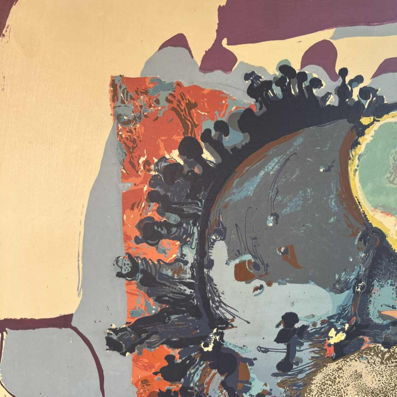 BERNARD DESFRERE “Roos” groot 1/10 olieverf zeefdruk, Cobra uurwerk, 1972