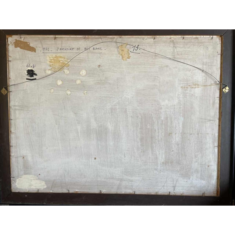 Ghislaine CAMBRON (1923- ) « Larmoire de bois blanc » 1972 huile sur panneau