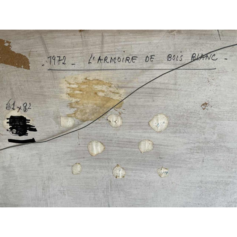 Ghislaine CAMBRON (1923- ) « Larmoire de bois blanc » 1972 huile sur panneau