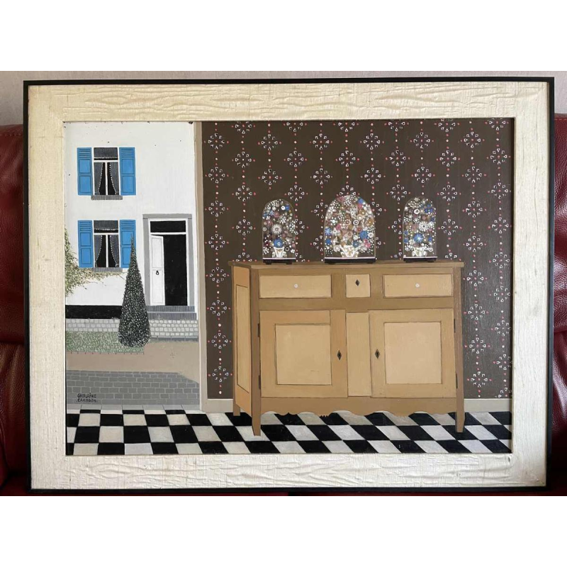 Ghislaine CAMBRON (1923- ) L'armoire bois blanc L'armoire de bois blanc 1972 olieverf op paneel
