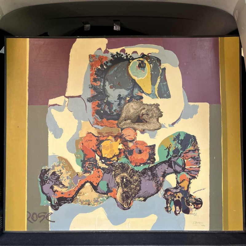 BERNARD DESFRERE "Rose" grande se´rigraphie huile 1/10, mouvement Cobra, 1972