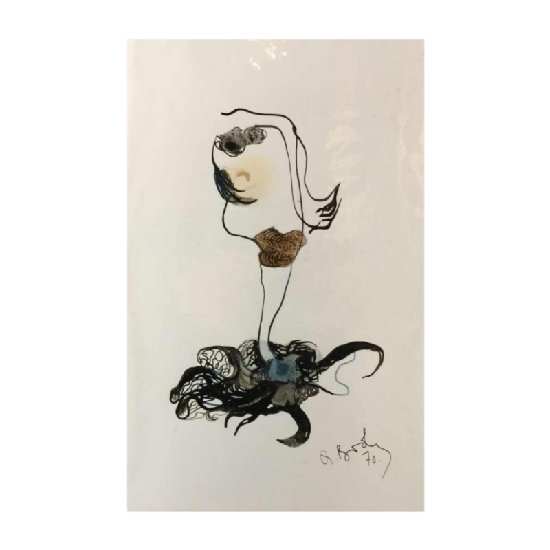 Anne Body " Pour Madame, ce sera une Méduse " 1970, Huile sur papier