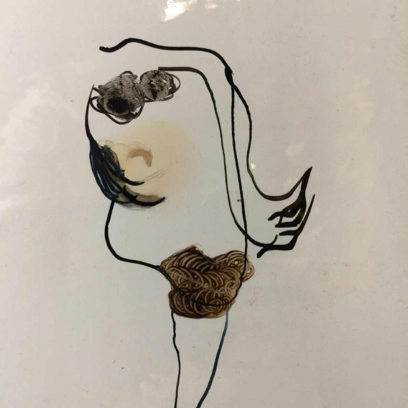 Anne Body " Pour Madame, ce sera une Méduse " 1970, Huile sur papier