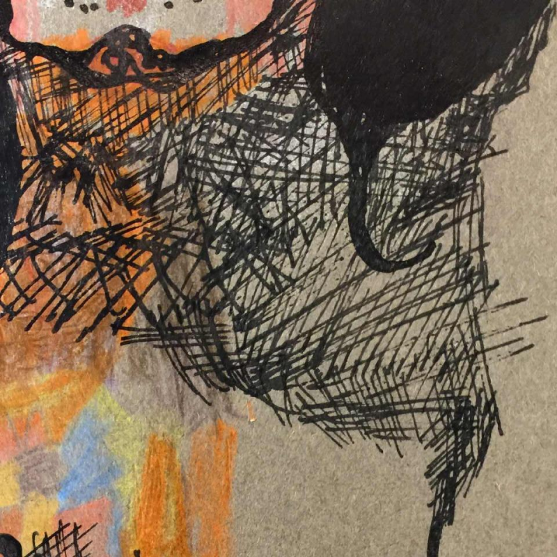 Anne Body " Parce queue " 1970, gemengde techniek op papier