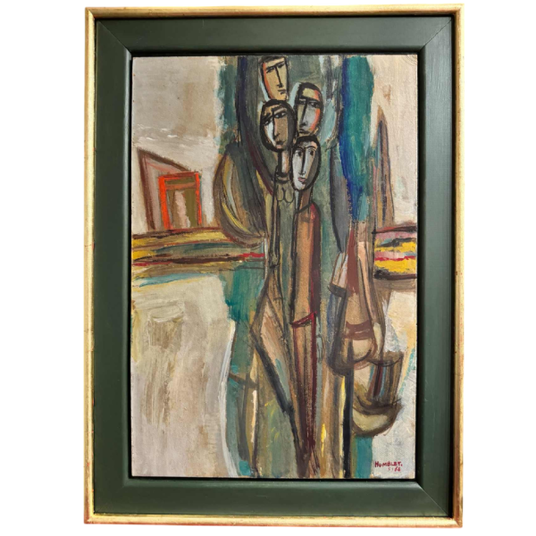 Théo HUMBLET "Les citadins le dimanche à  la campagne" 1968 painting oil on cardboard