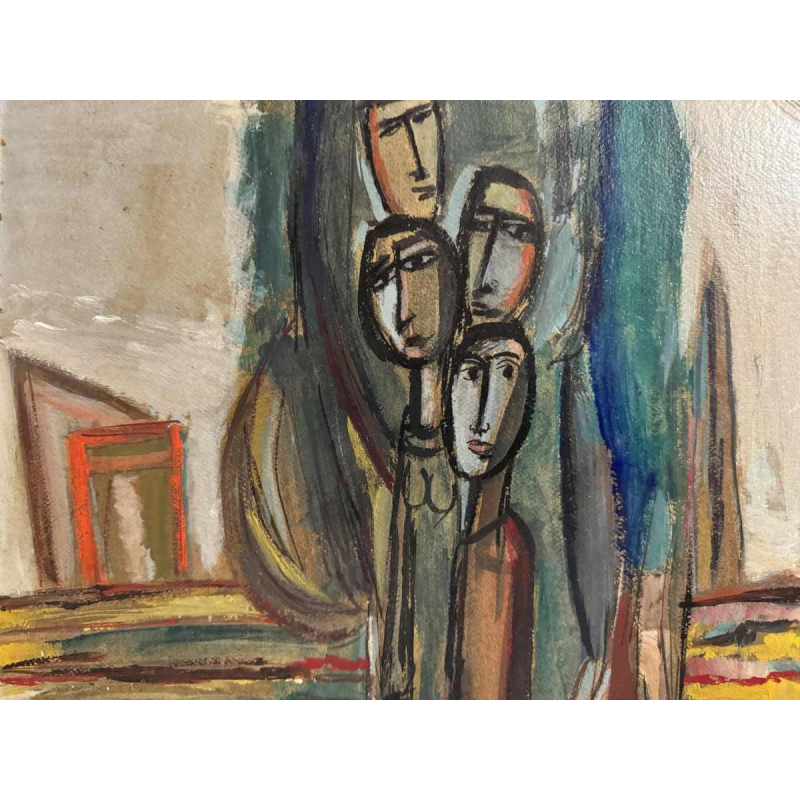 Théo HUMBLET "Les citadins le dimanche à  la campagne" 1968 painting oil on cardboard