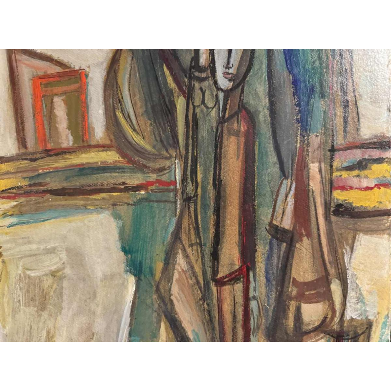 Théo HUMBLET "Les citadins le dimanche à  la campagne" 1968 painting oil on cardboard