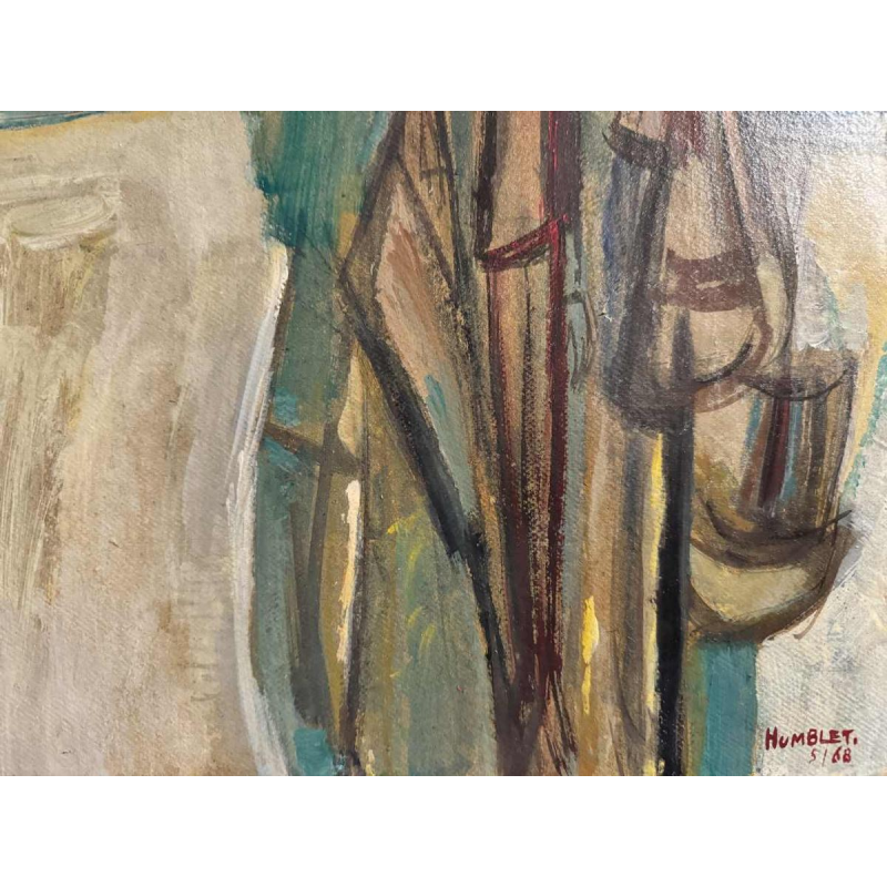 Théo HUMBLET « Les citadins le dimanche à la campagne » 1968 peinture huile sur carton