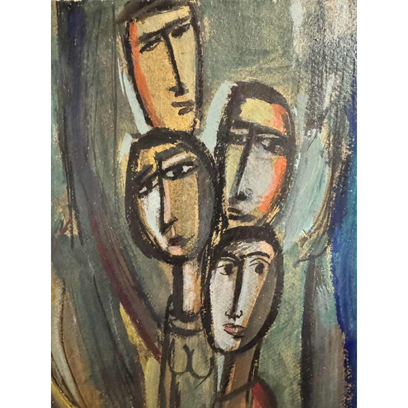 Théo HUMBLET « Les citadins le dimanche à la campagne » 1968 peinture huile sur carton