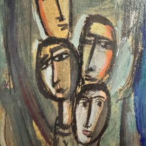 Théo HUMBLET "Les citadins le dimanche à  la campagne" 1968 painting oil on cardboard