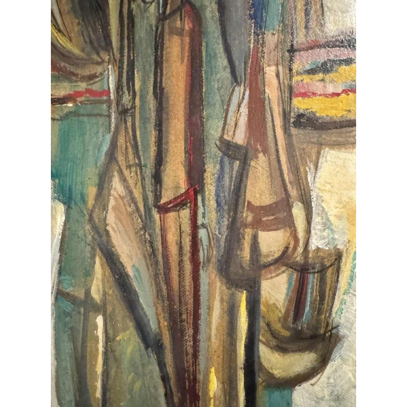 Théo HUMBLET "Stadsbewoners op zondag op het platteland" 1968 schilderij olieverf op karton