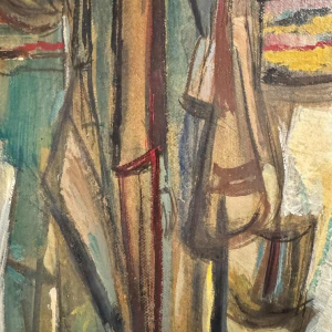 Théo HUMBLET "Stadsbewoners op zondag op het platteland" 1968 schilderij olieverf op karton