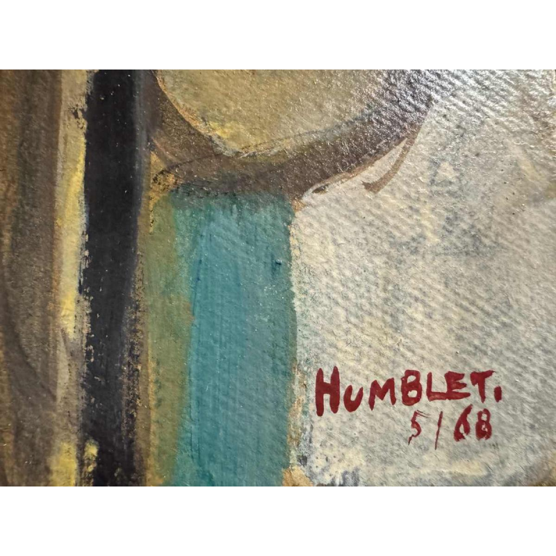 Théo HUMBLET "Stadsbewoners op zondag op het platteland" 1968 schilderij olieverf op karton