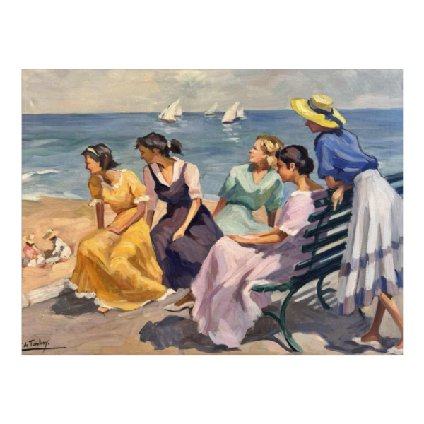 Ellen de TOMBAY ‘ Games and relaxation by the sea ’ painting oil on canvas