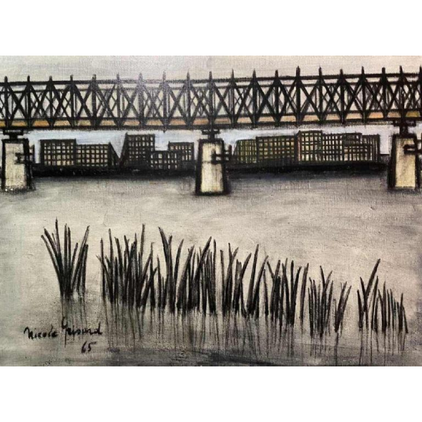 Nicole GRISARD (1938-) : « Le Pont » 1965 hst 54x73 cm