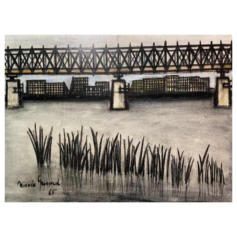 Nicole GRISARD (1938-) : « De Brug » 1965 olie/doek 54x73 cm