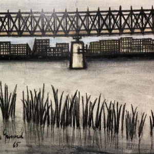 Nicole GRISARD (1938-) : « Le Pont » 1965 hst 54x73 cm