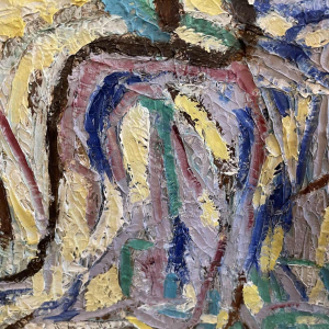 URBAIN HERREGODTS (90x92cm) Abstract Schilderij uit 1962, Olieverf op Paneel