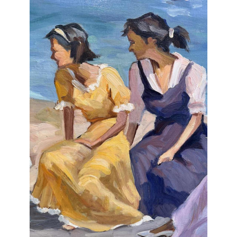 Ellen de TOMBAY " Spel en ontspanning aan zee “ schilderij olieverf op doek