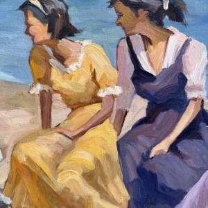 Ellen de TOMBAY « Jeux et détente en bord de mer » peinture huile sur toile