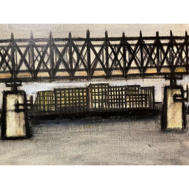 Nicole GRISARD (1938-) : « Le Pont » 1965 hst 54x73 cm