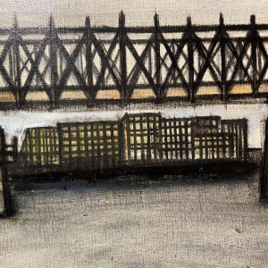 Nicole GRISARD (1938-) : « De Brug » 1965 olie/doek 54x73 cm