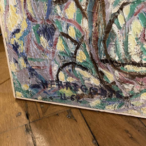 URBAIN HERREGODTS (90x92cm) Tableau Abstrait de 1962, Huile sur Panneau