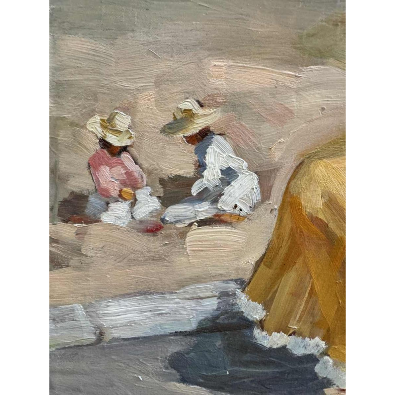 Ellen de TOMBAY « Jeux et détente en bord de mer » peinture huile sur toile