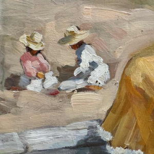 Ellen de TOMBAY ‘ Games and relaxation by the sea ’ painting oil on canvas