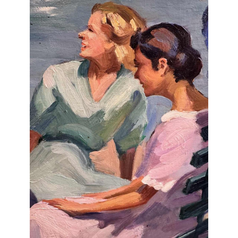 Ellen de TOMBAY « Jeux et détente en bord de mer » peinture huile sur toile