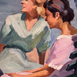 Ellen de TOMBAY « Jeux et détente en bord de mer » peinture huile sur toile