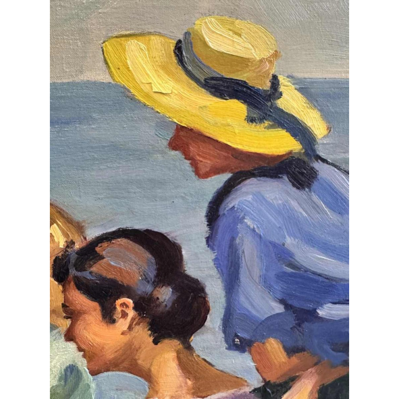 Ellen de TOMBAY « Jeux et détente en bord de mer » peinture huile sur toile