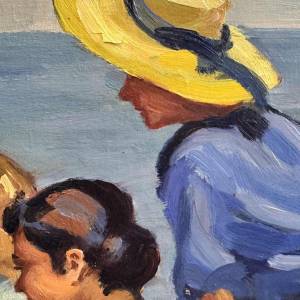 Ellen de TOMBAY " Spel en ontspanning aan zee “ schilderij olieverf op doek