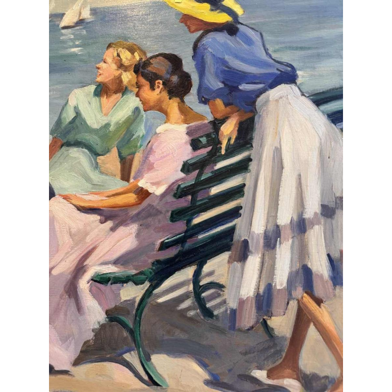 Ellen de TOMBAY « Jeux et détente en bord de mer » peinture huile sur toile