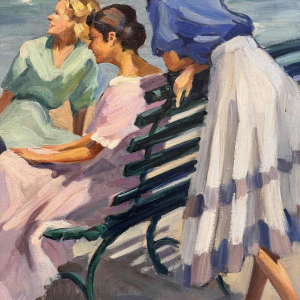 Ellen de TOMBAY « Jeux et détente en bord de mer » peinture huile sur toile