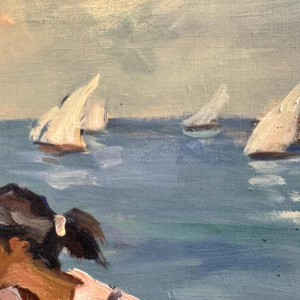 Ellen de TOMBAY " Spel en ontspanning aan zee “ schilderij olieverf op doek