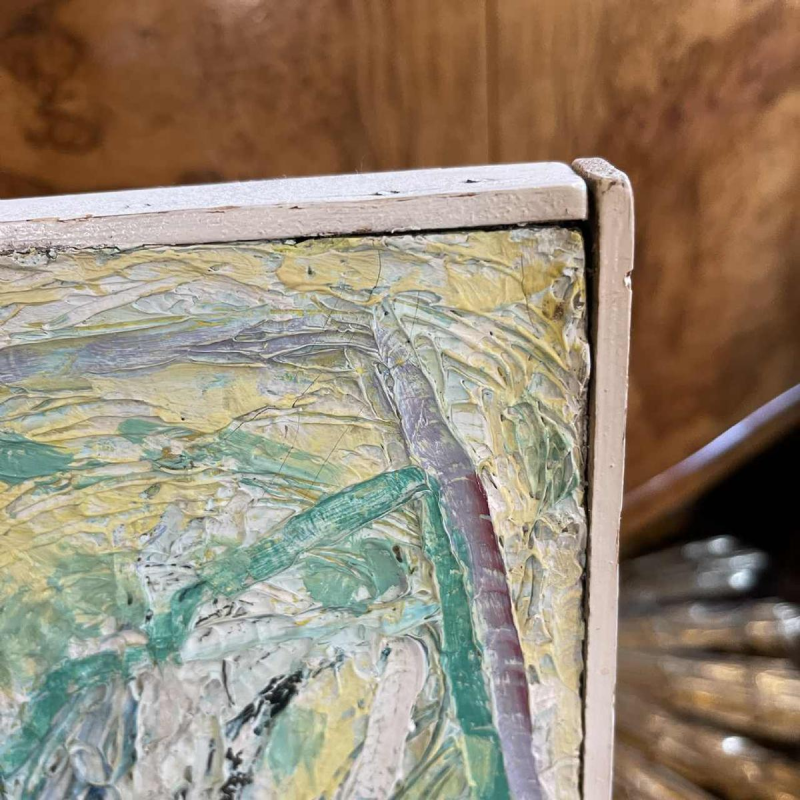 URBAIN HERREGODTS (90x92cm) Abstract Schilderij uit 1962, Olieverf op Paneel