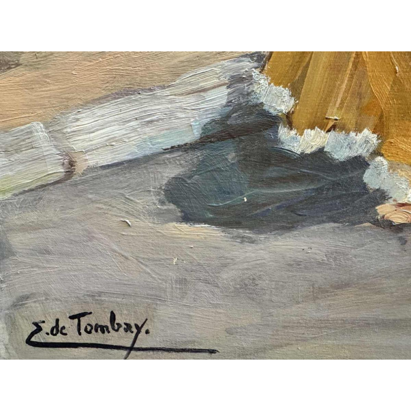 Ellen de TOMBAY « Jeux et détente en bord de mer » peinture huile sur toile