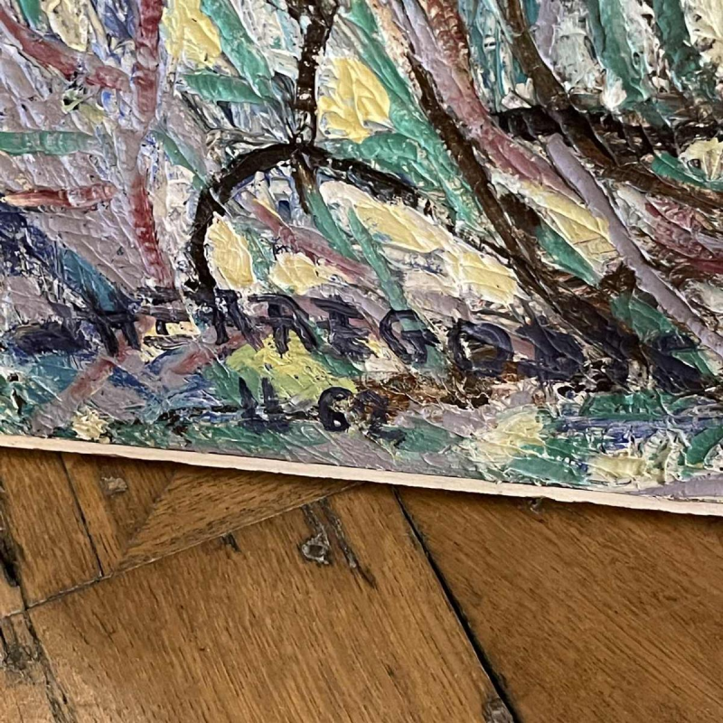 URBAIN HERREGODTS (90x92cm) Abstract Schilderij uit 1962, Olieverf op Paneel