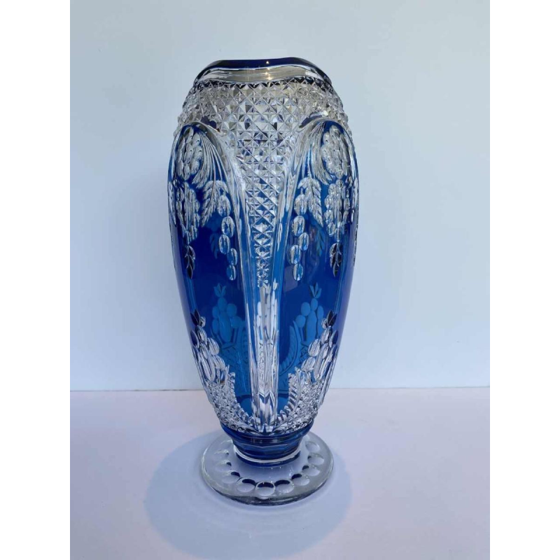 Joseph Simon / Val Saint Lambert, Art Déco de Paris vase in blue cut crystal, ca 1920