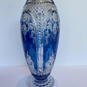 Joseph Simon / Val Saint Lambert, Art Déco de Paris vase in blue cut crystal, ca 1920