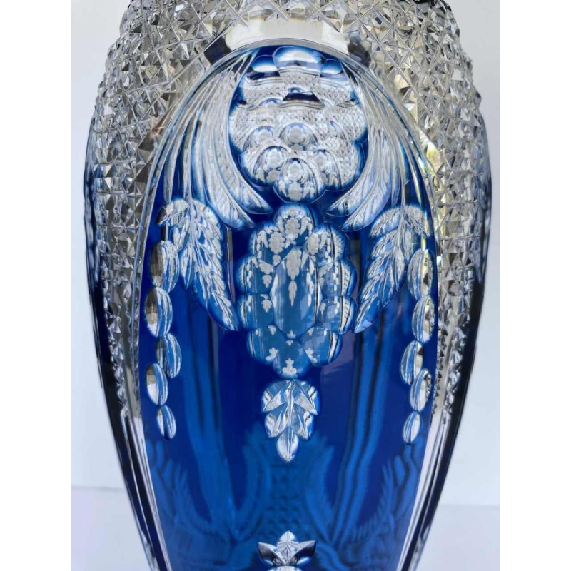 Joseph Simon / Val Saint Lambert, Art Déco de Paris vase in blue cut crystal, ca 1920