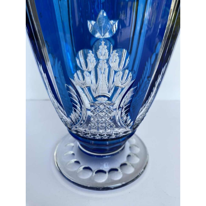 Joseph Simon / Val Saint Lambert, Art Déco de Paris vase in blue cut crystal, ca 1920