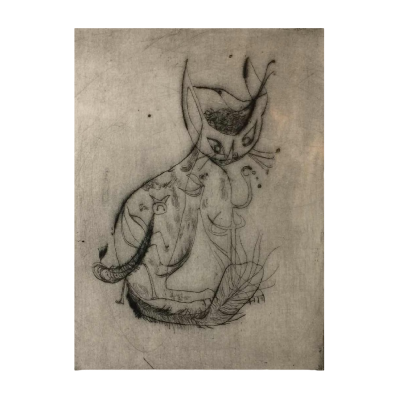 Anne Body " Le Parasite du Chat ", gravure signée, datée 1961 et numérotée 1/9