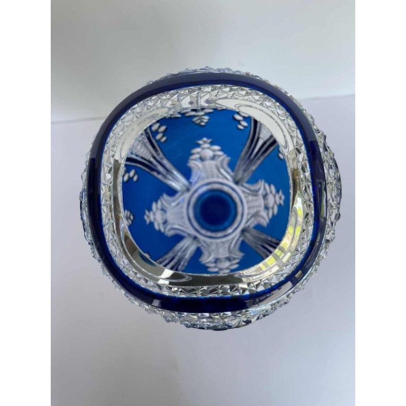 Joseph Simon / Val Saint Lambert, Art Déco de Paris vase in blue cut crystal, ca 1920