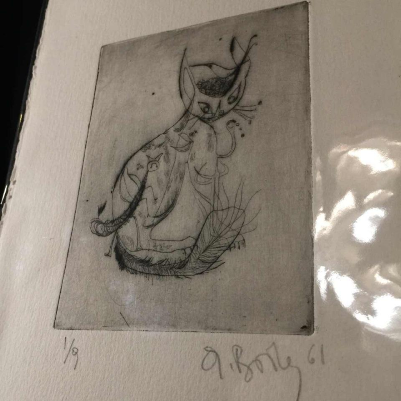 Anne Body " Le Parasite du Chat ", gravure signée, datée 1961 et numérotée 1/9