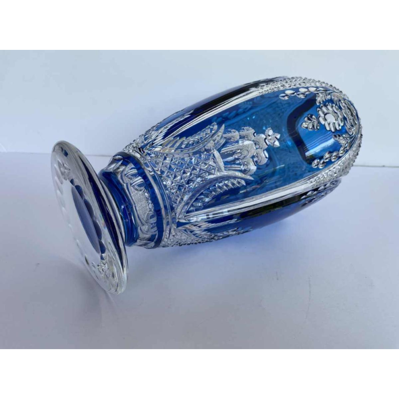 Joseph Simon / Val Saint Lambert, Art Déco de Paris vase in blue cut crystal, ca 1920