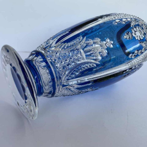 Joseph Simon / Val Saint Lambert, Art Déco de Paris vase in blue cut crystal, ca 1920