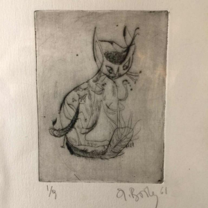 Anne Body " The Cat's Parasite " signed etching, dated 1961 and numbered 1/9